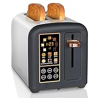 SEEDEEM Toaster 2 Slice, Stainless Toaster LCD Display&Touch Buttons, 50% Faster Heating Speed, 6 Bread Selection, 7 Shade Setting, 1.5''Wide Slot, Removable Crumb Tray, 1350W, Dark Chocolate