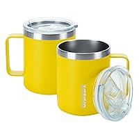 2 pcs Insulated Coffee Mug, 14oz Insulated Coffee Mug with Lid,Stainless Steel Insulated Coffee Mug with Splash Proof Lid-Yellow