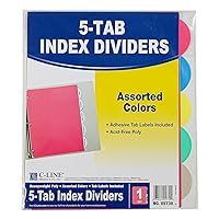 C-Line Polypropylene Binder Index Dividers, One 5-Tab Set, Assorted Colors (05730)