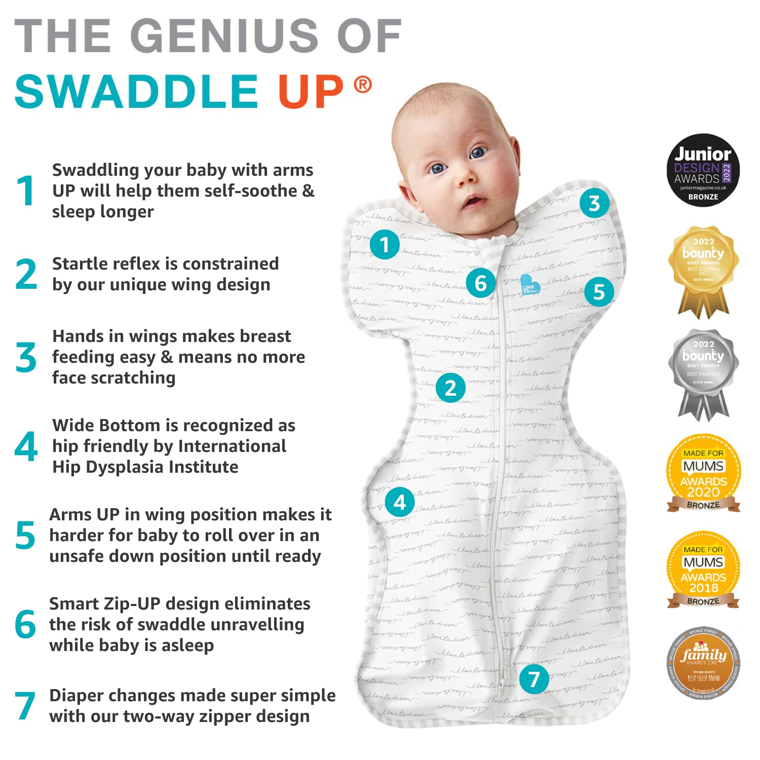 Love to Dream Swaddle UP Self-Soothing Sleep Sack 8-13 lbs, Dramatically Better Sleep, Snug Fit Calms Startle Reflex, 1.0 TOG, Gray, Small