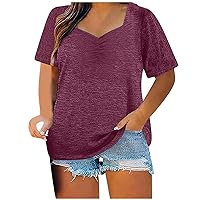 Womens Plus Size V Neck T Shirts Summer Short Sleeve Sexy Tops Casual Loose Fit Soft Basic Tees Dressy Blouses