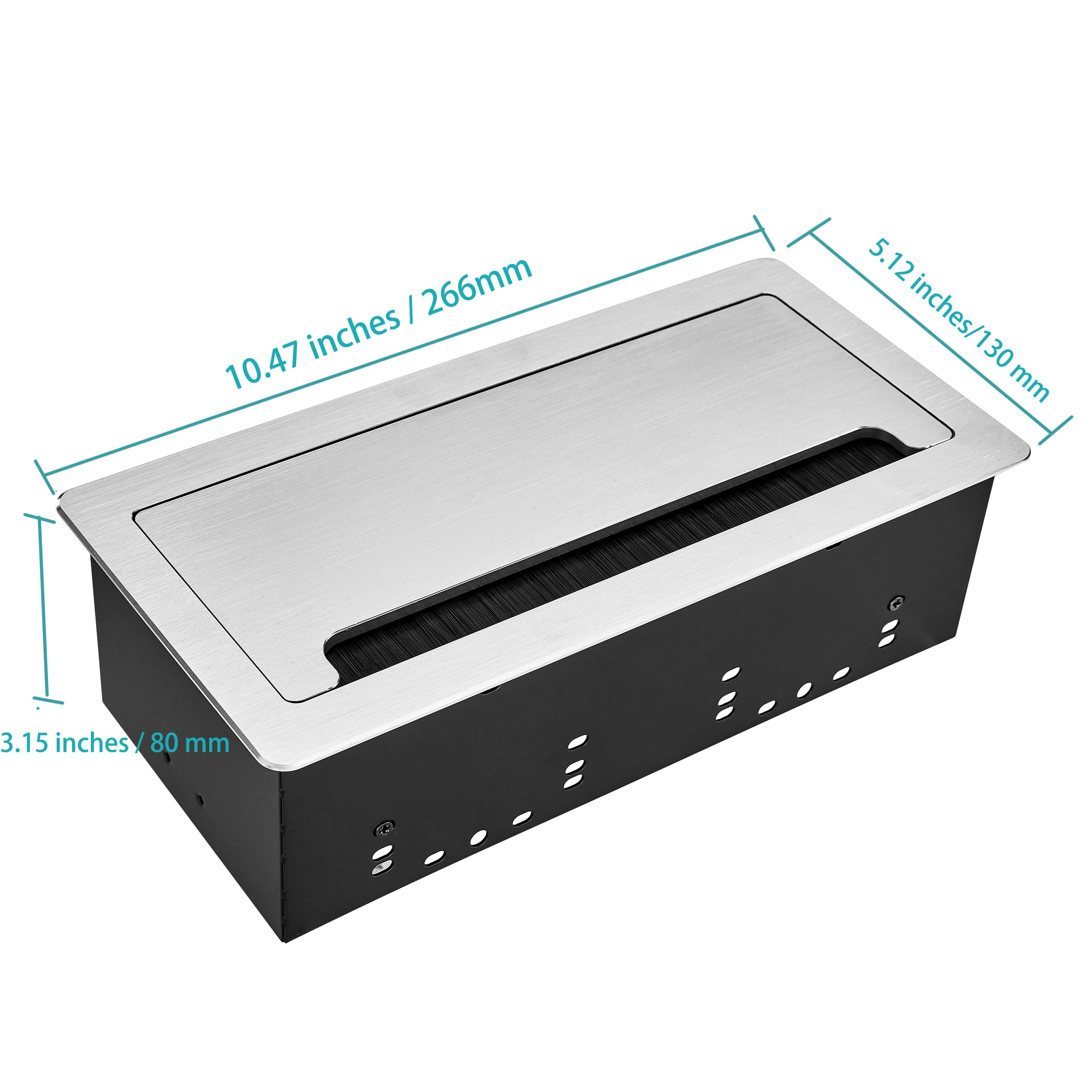 Outlet Embedded Socket/Meeting Room Table Junction Box Socket, Hidden Flip Information Box 2-bit American Socket Dual CAT 6 Network HDMI VAG USB 3.0 Interface 3.5mm Audio (Brushed Silver)