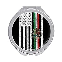 Mexican-American Flag Compact Mirror Round Portable Pocket Mirror Travel Makeup Mirror for Home Office