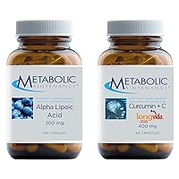 Set with Alpha Lipoic Acid - 300mg ALA, Supports Nerve + Liver Health (100 Capsules) + Curcumin + Vitamin C (Longvida) Supplement, Supports Healthy Brain Function (60 Capsules)