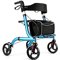 Rollator Walkers for Seniors-Folding Rollator Walker with Seat and Four 8-inch Wheels-Medical Rollator Walker with Comfort Handles and Thick Backrest-Lightweight Aluminium Frame,Blue