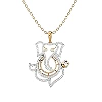 Certified 18K Gold Ganapati Pendant in Round Natural Diamond (1.24 ct) with White/Yellow/Rose Gold Chain Religious Necklace for Women