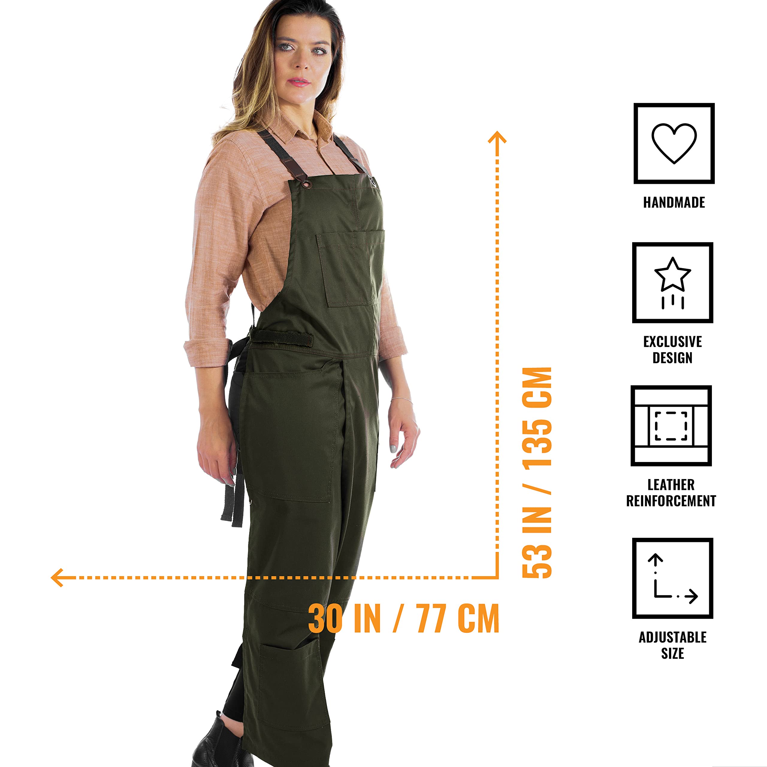 Under NY Sky Pottery Moss Green Apron – Full Coverage Cross-Back, Durable Twill, Leather Reinforcement and Overlapping Split-Leg, Adjustable for Men and Women – Pottery Artist, Mechanic, Tattoo Apron