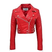 DR197 Women's Short Leather Stylish Biker Jacket Red