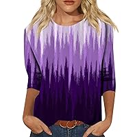 Tops 3/4 Sleeve Shirts for Women Crew Neck Xmas Print Graphic Tees Blouses Casual Plus Size Basic Tops