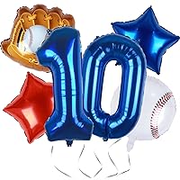 Baseball Balloons 10th Birthday Decorations for Boys | Baseball Birthday Decoration Sports Theme Party Supplies, 32Inch Foil Mylar Number 10 Balloon Navy Blue Red White Sports Balloon Arch Kits