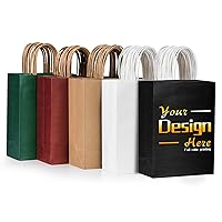 1000 PCS Custom Printed Kraft Paper Bags for Small Business, 5.8 * 3.2 * 8.25 Inch Small Size, Personalized Retail Gift Bags with Logo, Brown White Shopping Paper bag with Handle, Goodie Bags
