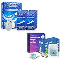 MySmile Teeth Whitening Kit with led Light Coconut Oil Infused Woven Dental Floss Waxed for Adults, Cool Mint, 50 Yards x 4