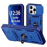 Case Compatible for iPhone 15 Pro Max, Hard PC and Soft TPU Material Anti-Fall Mobile Phone Protective Case Built-in 360° Rotate Ring Stand & Slide Camera Cover Royal Blue