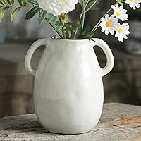 White Ceramic Vase with 2 Handles, Modern Farmhouse Vase for Home Decor, Rustic Terracotta Vase, Decorative Pottery Flower Vase, Clay Samll Vase, Centerpieces for Dining Table - 7 Inch Tall