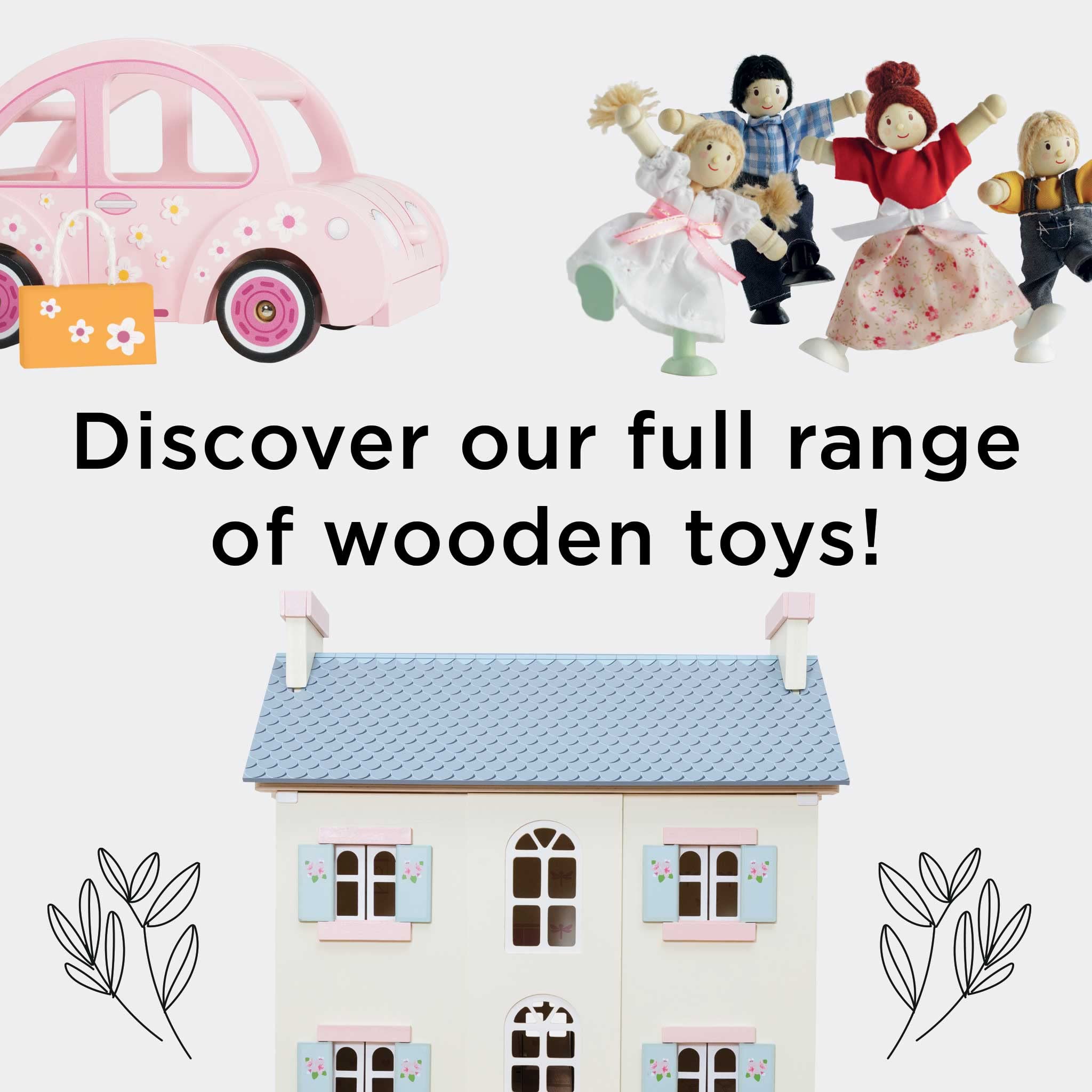 Le Toy Van - Wooden Daisylane Sophie's Car Accessories Play Set for Dolls Houses - Wooden Car Toy with Luggage Accessory - Dollhouse Accessories - Suitable for Ages 2+,Bright Pink, Medium