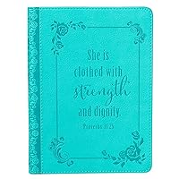 Christian Art Gifts Classic Handy-sized Journal Strength and Dignity Proverbs 31 Woman Bible Verse Inspirational Scripture Notebook w/Ribbon, Faux Leather Flexcover 240 Ruled Pages, 5.7