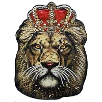 1piece Big Lion King Head Embroidery Patches Sequin Motifs Large Fabric Animal Patch Sew on Big T-Shirt Jacket Sweater DIY Apparel Craft Sewing Accessories TH914