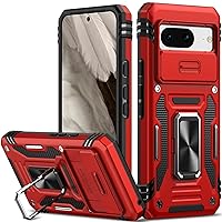Nvollnoe for Google Pixel 8 Case with Slide Camera Cover Drop Tested Military Grade Heavy Duty Protective Sturdy Rotate Ring Kickstand Phone Case for Google Pixel 8(Red)