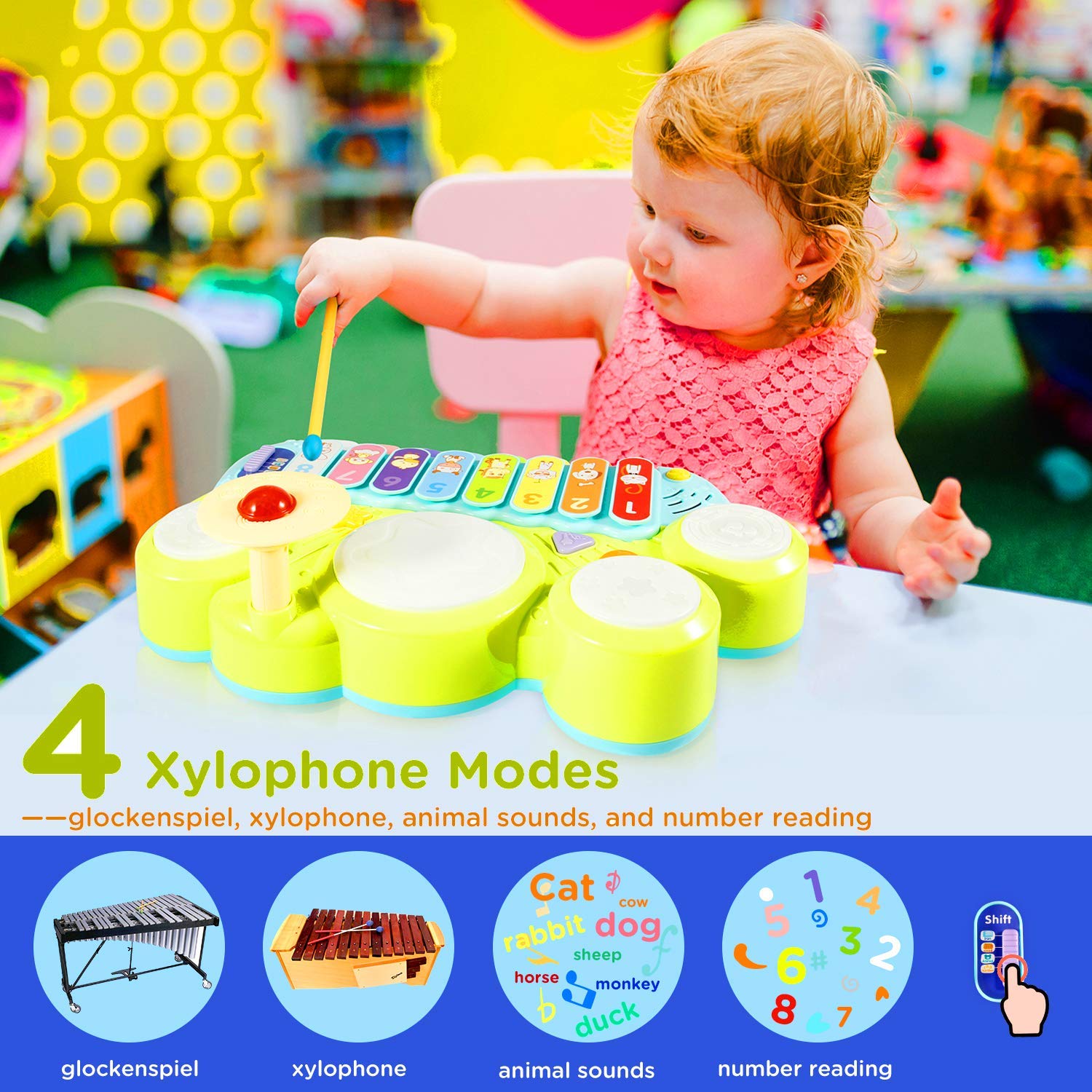 Xylophone Table Music Toys of Ohuhu, Multi-Function Toys Kids Drum Set, Discover & Play Piano Keyboard, Xylophone Set Electronic Learning Toys for Baby Infant Toddler for Kids