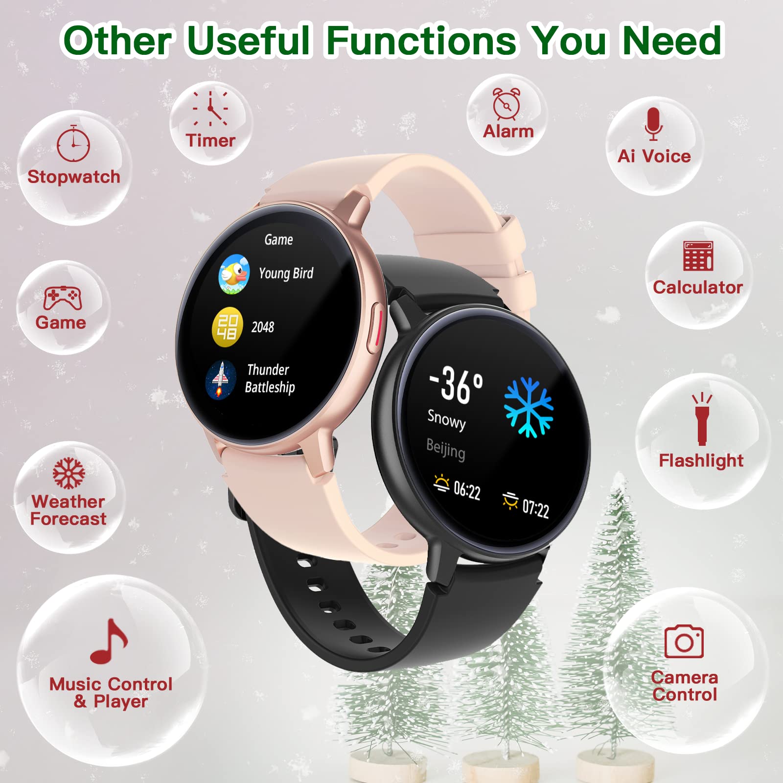 1.3'' Smart Watch Answer/Make Calls, HD Touchscreen Always-on Display Watches For Women with Ai Control Call/Text, SmartWatch for Android and iOS Phones with Heart Rate, Blood Oxygen, Sleep Monitor.