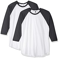 Men's Poly-Cotton USA Made 3/4-Sleeve Raglan T-Shirt (2 Pack) Crewneck (2 Packs)