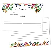 4x6 Inch Recipe Cards (Set of 50), Thick Double Sided Premium Card Stock- Modern Style White Recipe Notecards for Weddings- Bridal- Baby Shower - Floral Theme