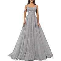 Cold Shoulder Sequin Prom Dresses Sparkly Tulle Long Ball Gowns Formal Evening Party Gown