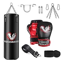 Punching Bag for Kids, 2FT PU Boxing Bag Set, Kids Punching Bag with 6oz Boxing Gloves, Hand Wraps, Hanging Straps, Chains, etc. Suitable for MMA Karate Kickboxing Boxing - Unfilled