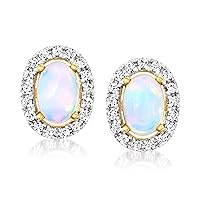 Canaria Fine Jewelry Opal and .17 ct. t.w. Diamond Halo Earrings in 10kt Yellow Gold
