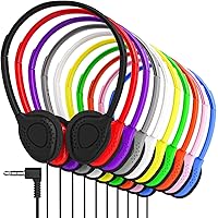 Maeline Bulk On-Ear Headphones with 3.5 mm Headphone Plug - 10 Pack Wholesale Bundle - Multi Color