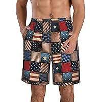 American Flag Patchwork Print Men's Beach Shorts Hawaiian Summer Holiday Casual Lightweight Quick-Dry Shorts