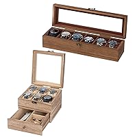 Watch Box Case Organizer Display Storage with Jewelry Drawer for Men Women Gift, Wood Burlywood C46XVF6X 9S65SNS1