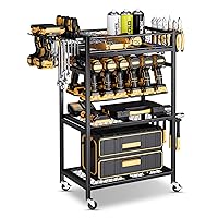 Power Tool Organizer with Wheels - 12 Cordless Drill Holder Rolling Tool Cart, 4 Layer Heavy Duty Metal Garage Storage Shelving for Drill, Workshop and Garage Organization Gift Ideas for Men Dad