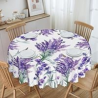 Purple Lavender Flower Floral Elegant Round Tablecloth 60 Inch Dining Wipeable Table Cloth Cover for Holiday Home Picnic Party Wedding Buffet Parties Camping