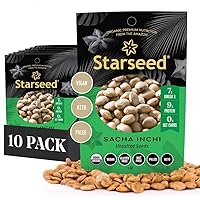 Starseed Sacha Inchi Seeds - Organic Protein Snack With Omega 3 and Fiber - Vegan Gluten Free Paleo and Keto Snacks - 1oz Bag, 10 Pack - Roasted Unsalted