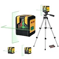 PREXISO Laser Level with Tripod, 100Ft Dual Modules Self Leveling Cross Line Laser Level, Green Line leveler Tool for Floor Tile, Home Renovation, Construction with 26in Tripod, 2 AA Batteries