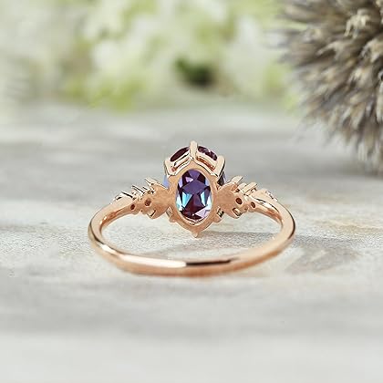 MRENITE 10K 14K 18K Gold Alexandrite Rings for Women Color Changing Alexandrite Engrave Name Size 4 to 12 Anniversary Birthday Jewelry Gifts for Her