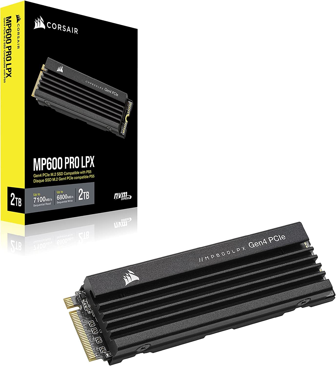 Corsair MP600 PRO LPX 2TB M.2 NVMe PCIe x4 Gen4 SSD - Optimized for PS5 (Up to 7,100MB/sec Sequential Read & 6,800MB/sec Sequential Write Speeds, High-Speed Interface, Compact Form Factor) Black