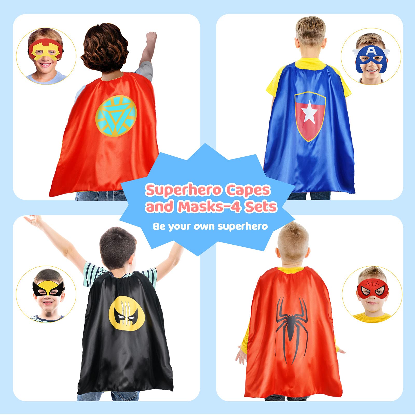 Roko Superhero Capes for Kids Cool Halloween Costume Cosplay Festival Party Supplies Favors Dress Up Cloth Gifts for 3-12 Year Old Boys Girls Toys Age 3-10 Xmas Christmas Stocking Filler Stuffers