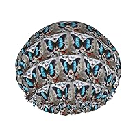 Butterfly Print Shower Cap Double Layer Waterproof Bath Cap Elastic Reusable Shower Hat For Women Ladies Spa Salon