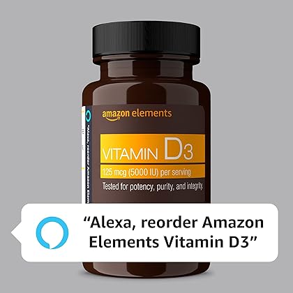 Amazon Elements Vitamin D3, 5000 IU, 180 Softgels, 6 month supply (Packaging may vary), Supports Strong Bones and Immune Health