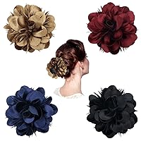 4 Pack Plastic Hair Claws with Big Satin Flower Hair Clips Barrettes Jaws Grips Clamps Bun Updo Holders Hair Accessories for Women Girls