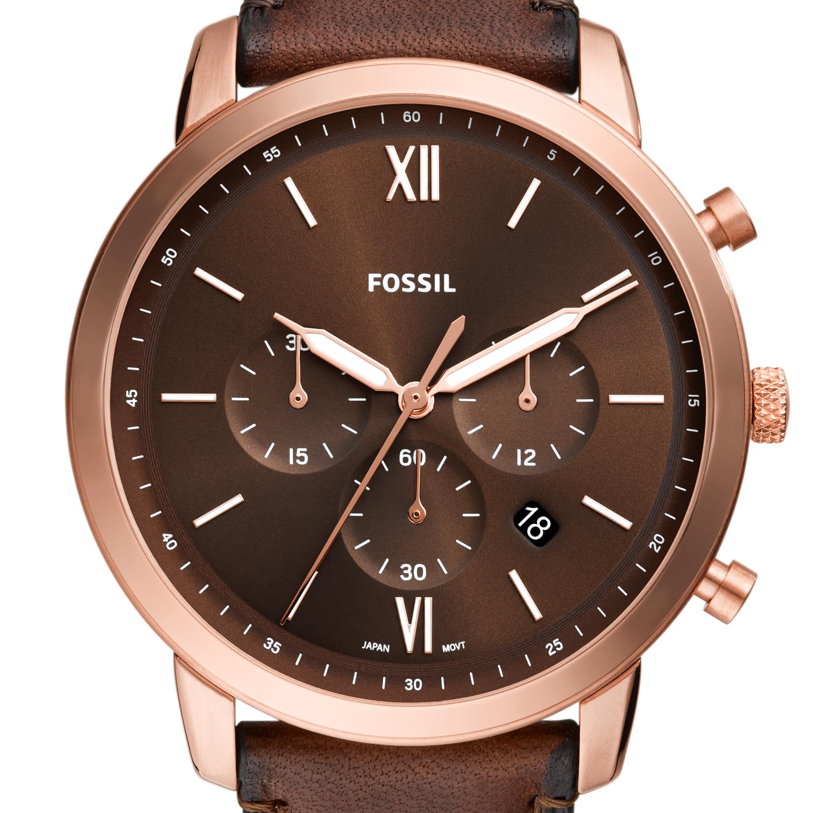 Fossil Men's Neutra Quartz Stainless Steel Chronograph Watch, Color: Rose Gold/Chocolate (Model: FS6026)