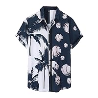 Hawaiian Shirt for Men 2024 Funny Short Sleeve Button Down Shirts Men Casual Baseball Coconut Tree Printed Beach Tops