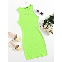 Dresses for Women - Rib-Knit Bodycon Dress (Color : Lime Green, Size : Medium)