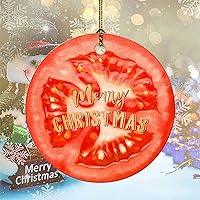 Merry Christmas Fruit Pattern Tomato Ceramic Ornament Personalized Ornament Decoration Double Sides Printed Ceramic Porcelain with Gold String for Outdoor Indoor Tree Decorations Decor Gifts 3