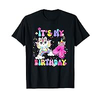 Kids 4H Birthday Cat Unicorn 4 Years Old Rainbow Girl Eens T-Shirt
