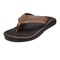 OLUKAI Hokua Men's Beach Sandals, Quick-Dry Flip-Flop Slides, Water Resistant & Wet Grip Rubber Soles, Compression Molded Footbed & Soft Comfort Fit