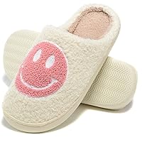 Retro Fuzzy Face Slippers for Women Men, Retro Soft Fluffy Warm Home Non-Slip Couple Style Casual Smile Face Slippers Indoor Outdoor Anti-Skid Warm Cozy Foam Slide Fuzzy Slides with Soft Memory Foam Shoes