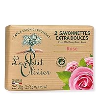 Extra Mild Soaps, Rose, 2 x 3.5 oz - Enriched with Olive Oil and Natural Extracts - Cruelty-Free and Paraben-Free - Mild - Hypoallergenic Bath Soap - Natural Soap For Sensitive Skin